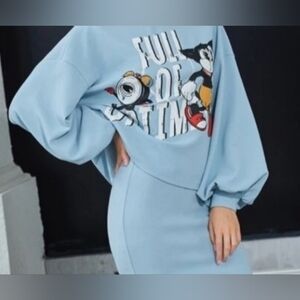 NWOT Black & White Cartoon Blue Graphic Sweatshirt